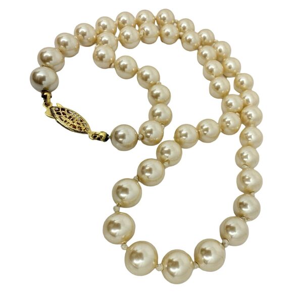 GSILVER Double Knotted Champagne Pearl Necklace 18" German Wedding Grandma - Picture 4 of 14